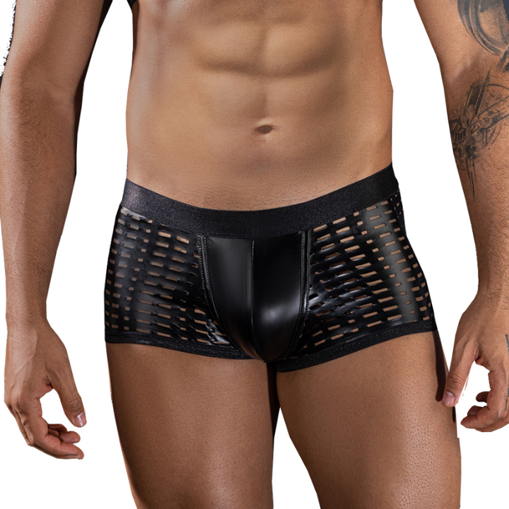 Skivvies - Black PU Leather Hollow Boxer Male Underwear