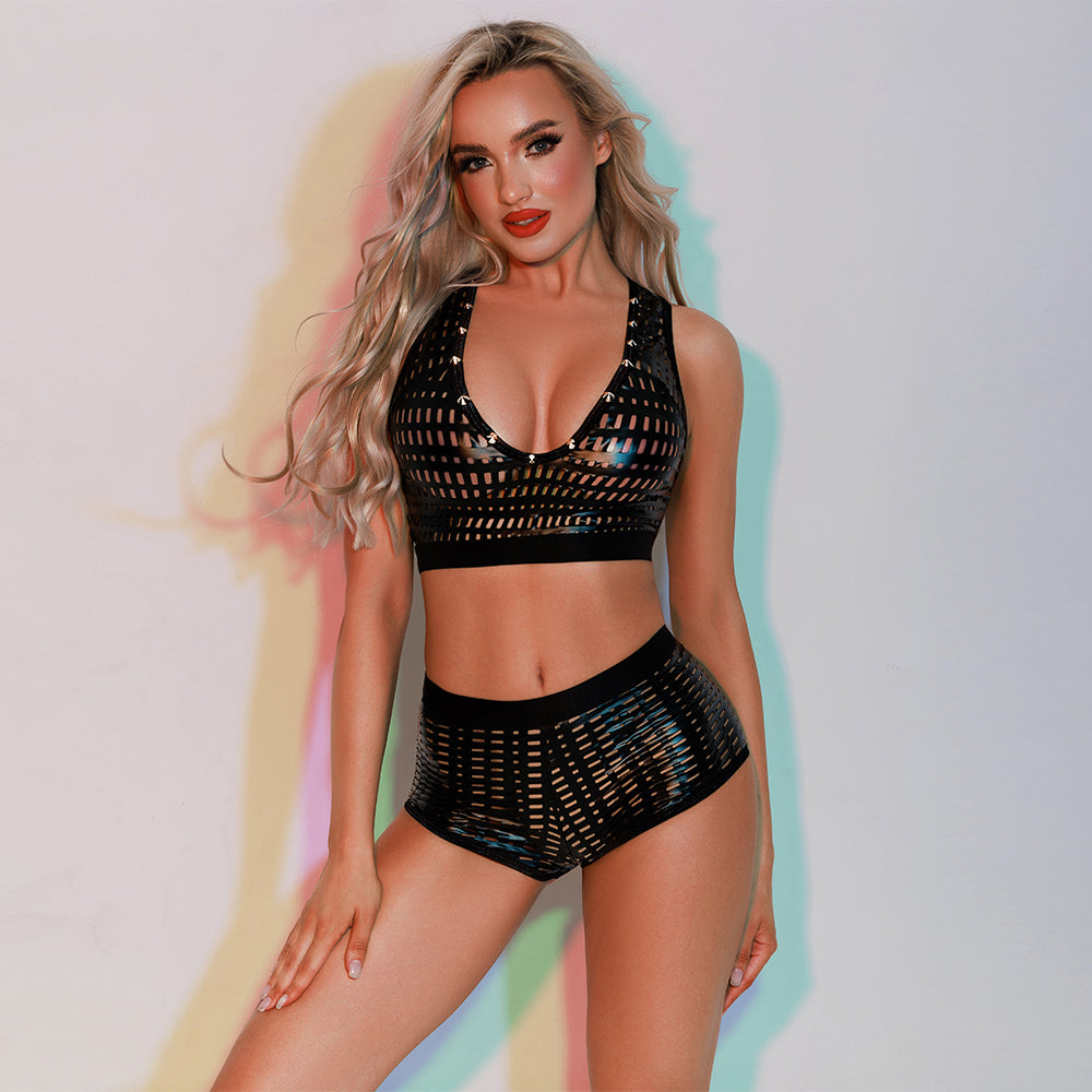 Bra Set - 2 Pcs Hollow Designed Polyester Sexy Sleepwear