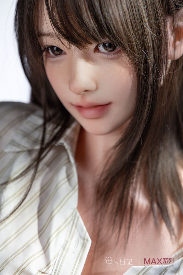 Close-up view of Firefly Diary Doll 165 cm Max Series Silicone – Sanmu showing her lifelike face, natural skin texture, soft brown hair, and gentle expression under bright lighting