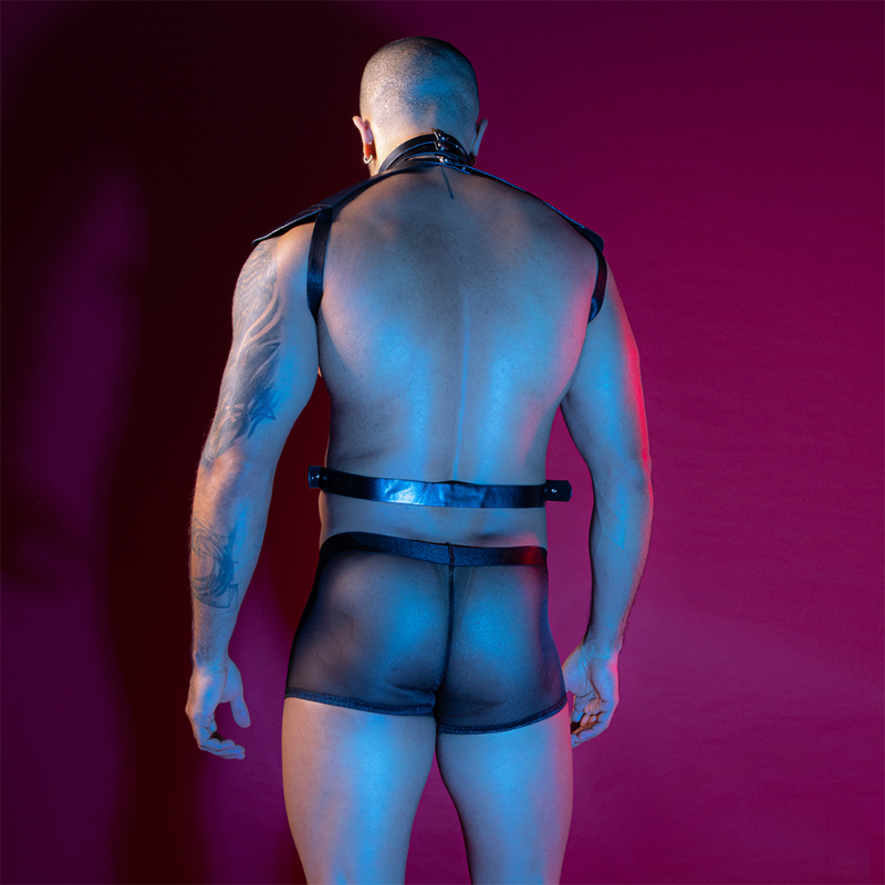 Gentsuit - 2 Pcs Male Sexy Black Harness with Breathable Underwear and Adjustable Waist Belt