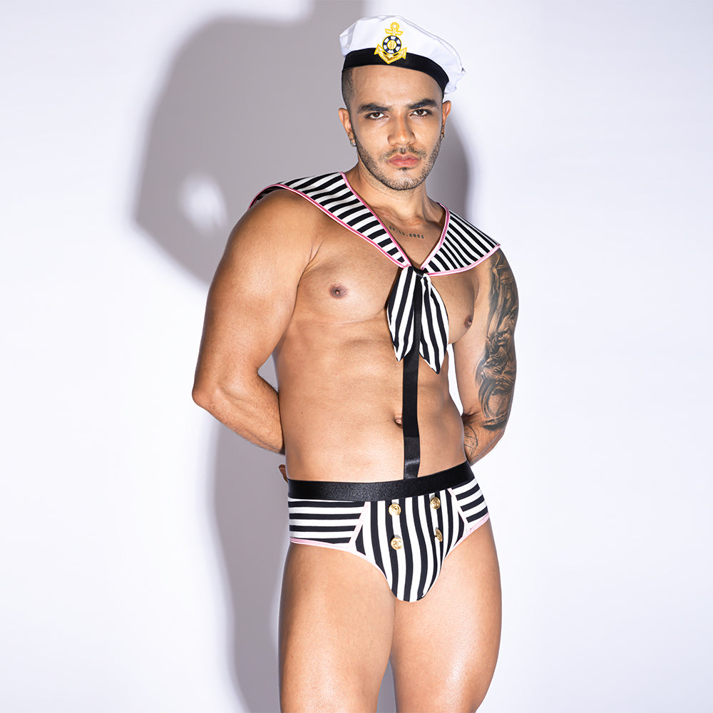 Gentsuit - 2 Pcs Seaman Stripped Sexy Costume with Hat