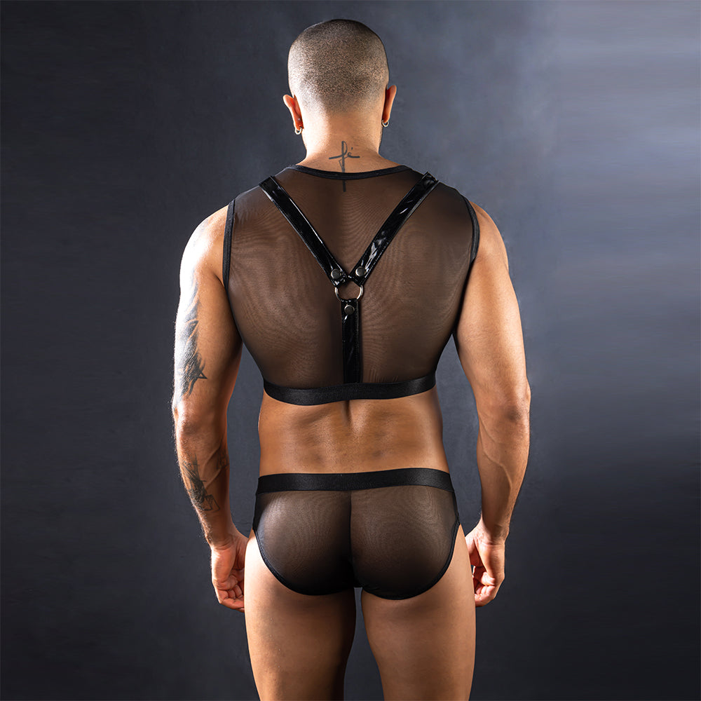 Gentsuit - 2 Pcs Sexy Black Breathable and Stretchable Men Costume with Open-Button Underwear