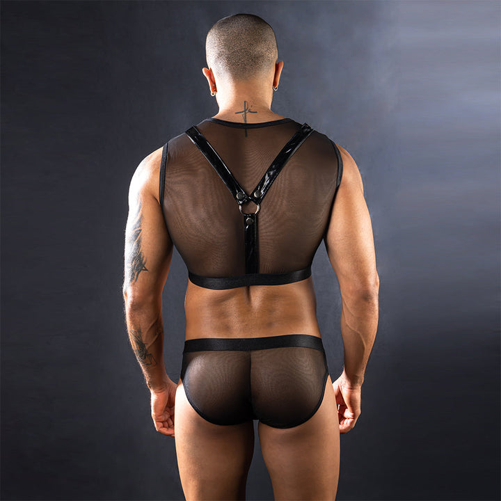 Gentsuit - 2 Pcs Sexy Black Breathable and Stretchable Men Costume with Open-Button Underwear