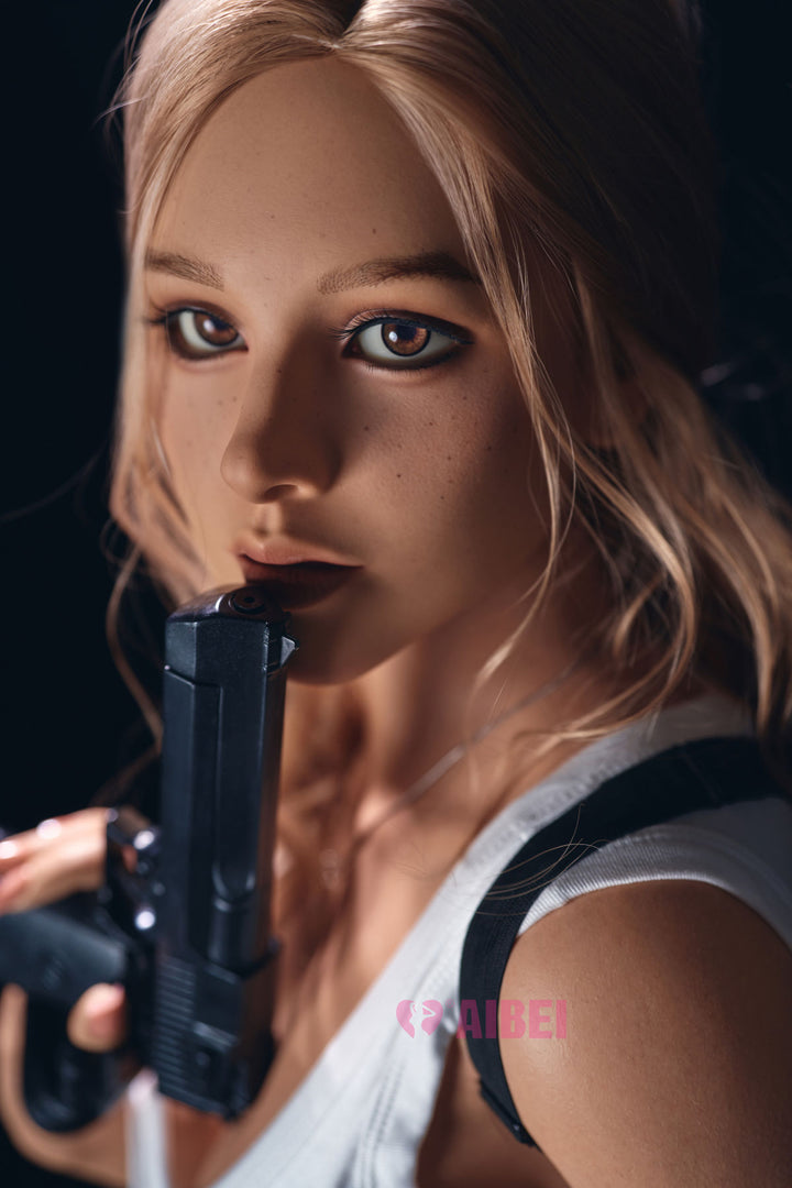 Aibei Doll 150 cm F Silicone - Clara holding a gun with white shirt