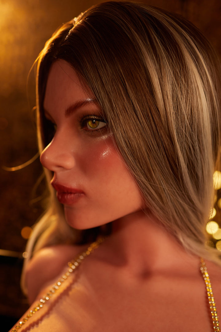 CLIMAX DOLL - ULW 662# Silicone Torso - Hedia (Black) – close-up frontal, chest and midsection detail, lifelike skin texture under golden light