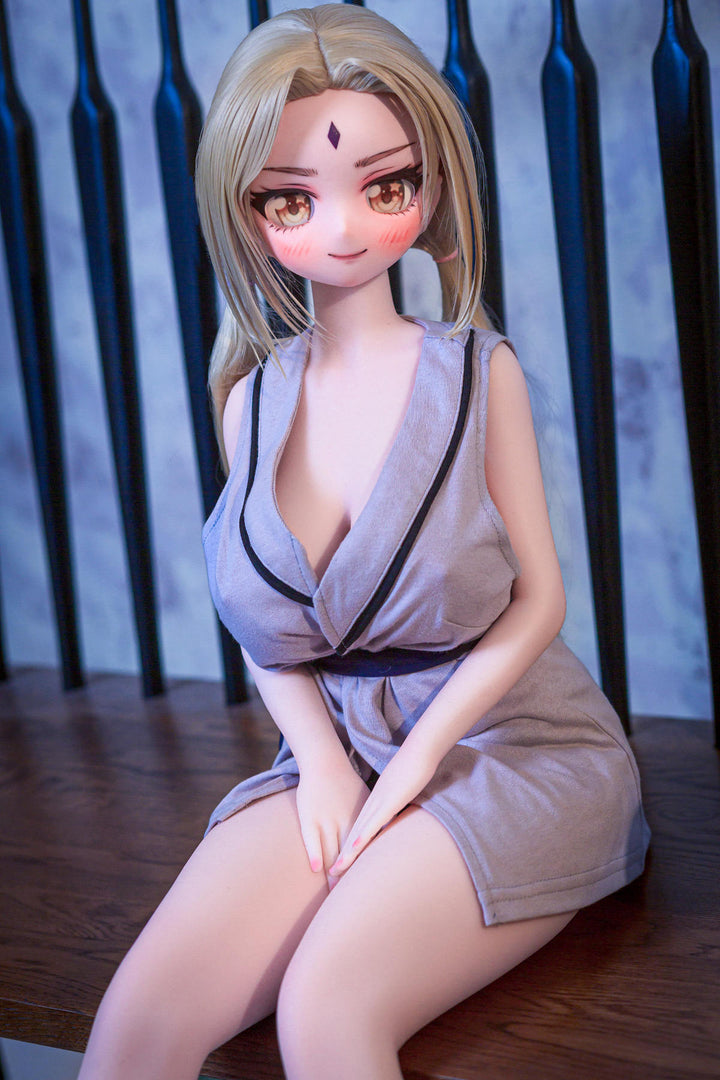 CLIMAX DOLL Mini J60cm B Hybrid - Reyna (Cinnamon) – seated on a staircase in lavender robe