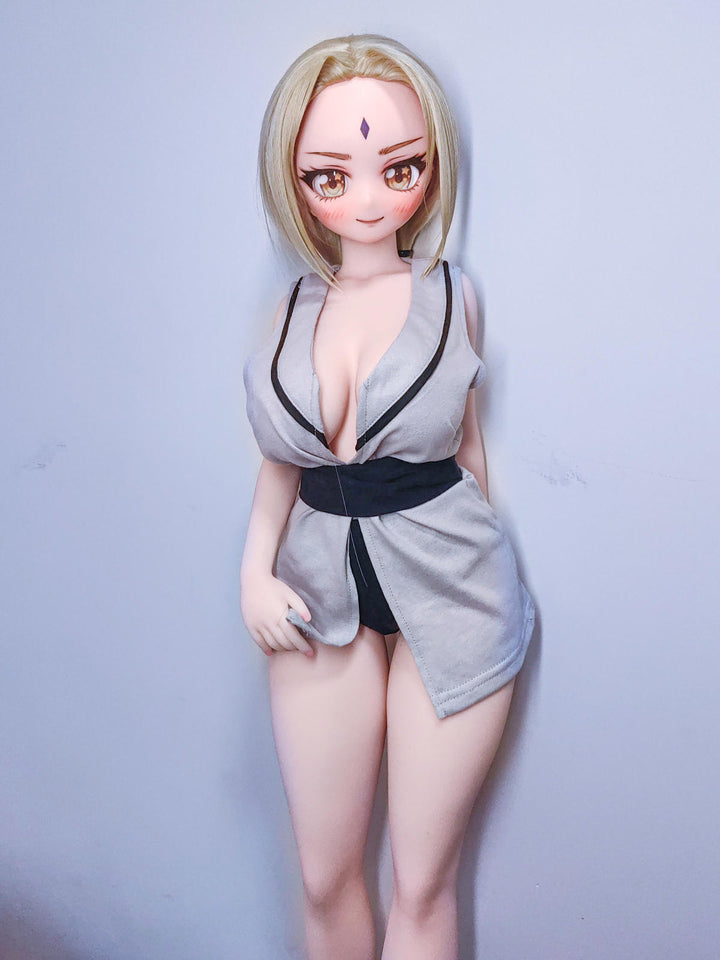 CLIMAX DOLL Mini J60cm B Hybrid - Reyna (Cinnamon) – standing in lavender robe against a light backdrop