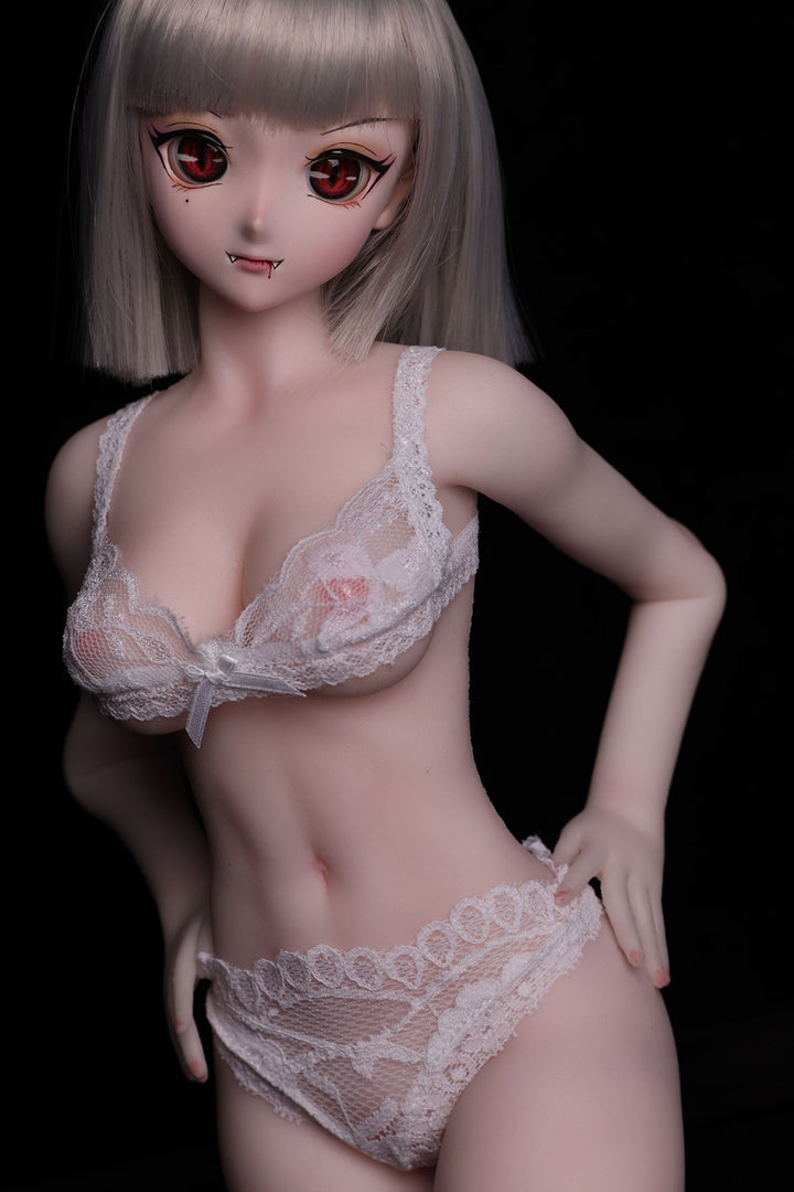 CLIMAX DOLL Mini J60 cm Hybrid - Gina (White) – front view in lace bra and panties against a black backdrop