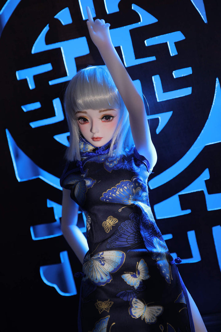 CLIMAX DOLL Mini J60 cm Hybrid - Ling (White) – arm raised overhead in cheongsam