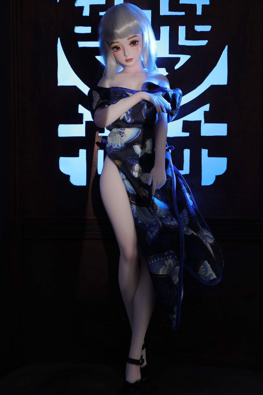 CLIMAX DOLL Mini J60 cm Hybrid - Ling (White) – full-length stride in cheongsam and black heels