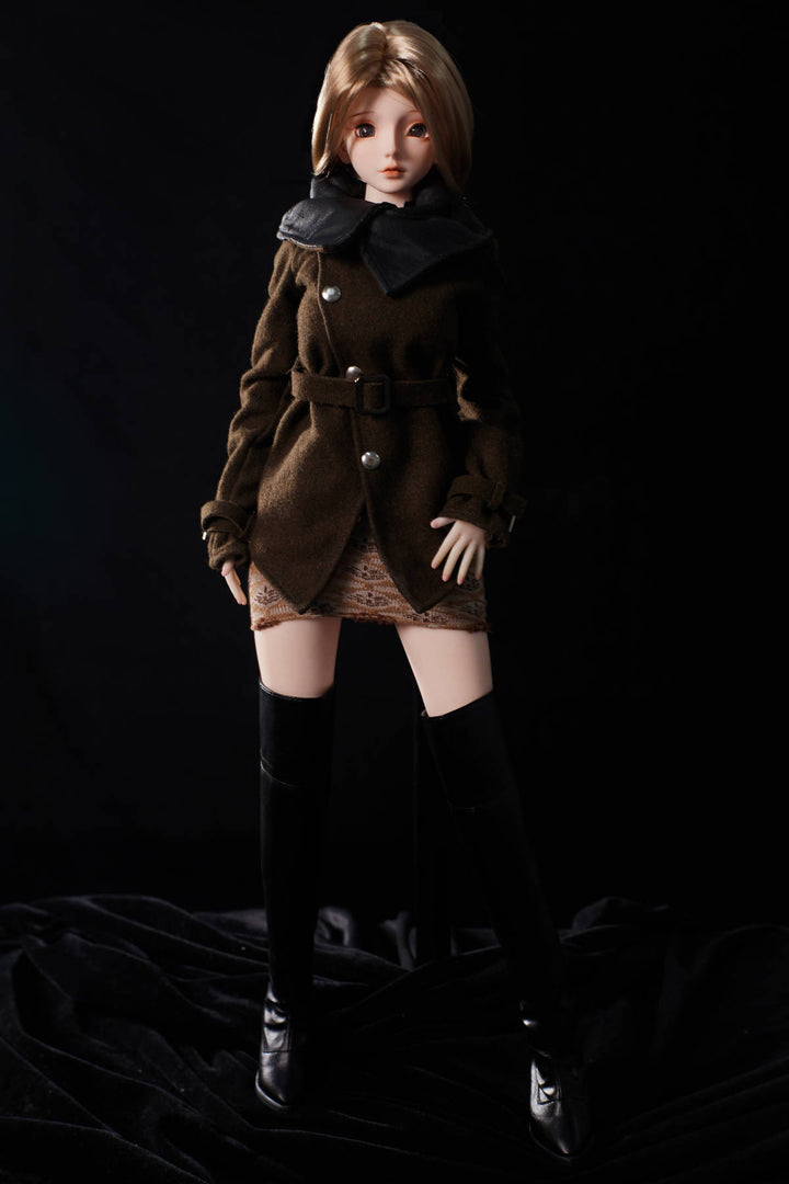 CLIMAX DOLL Mini J60 cm Hybrid - Miyabi (Cinnamon) – full-length pose highlighting the thigh-high boots