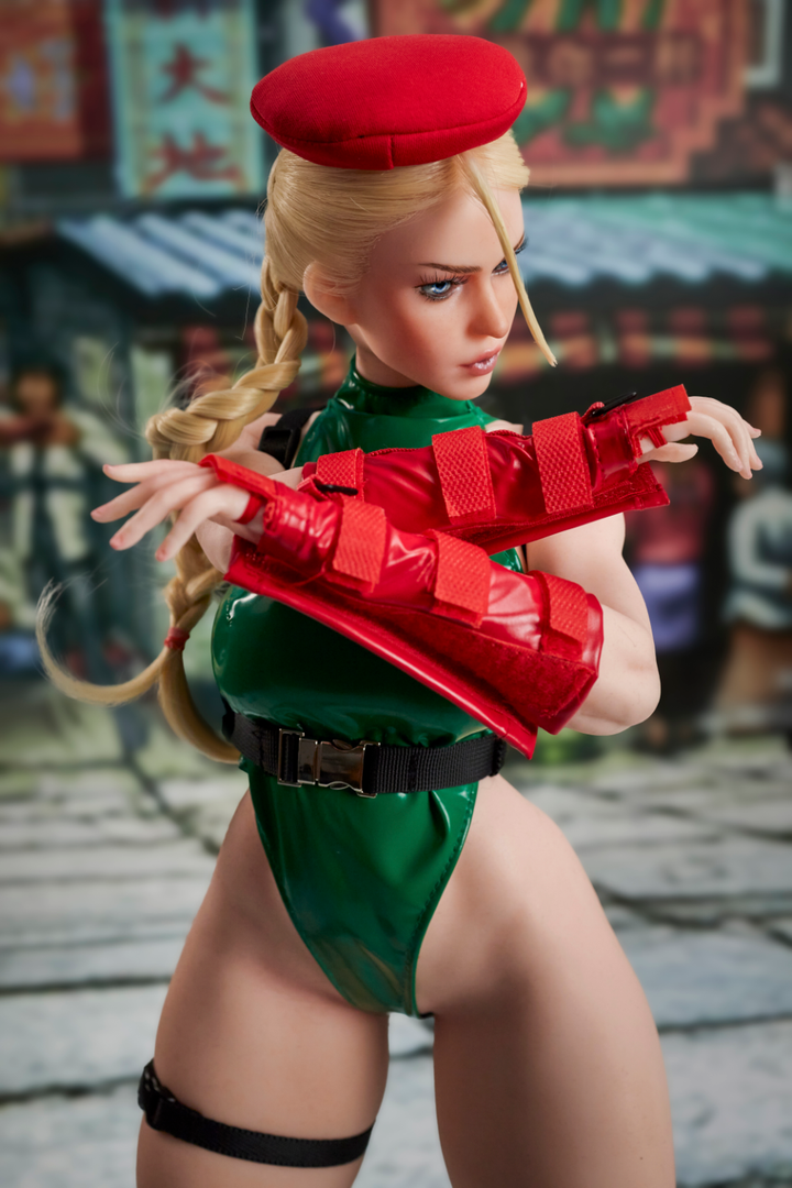 CLIMAX DOLL Mini Si70cm KA Silicone - Freya in green outfit with red accents and red beret.