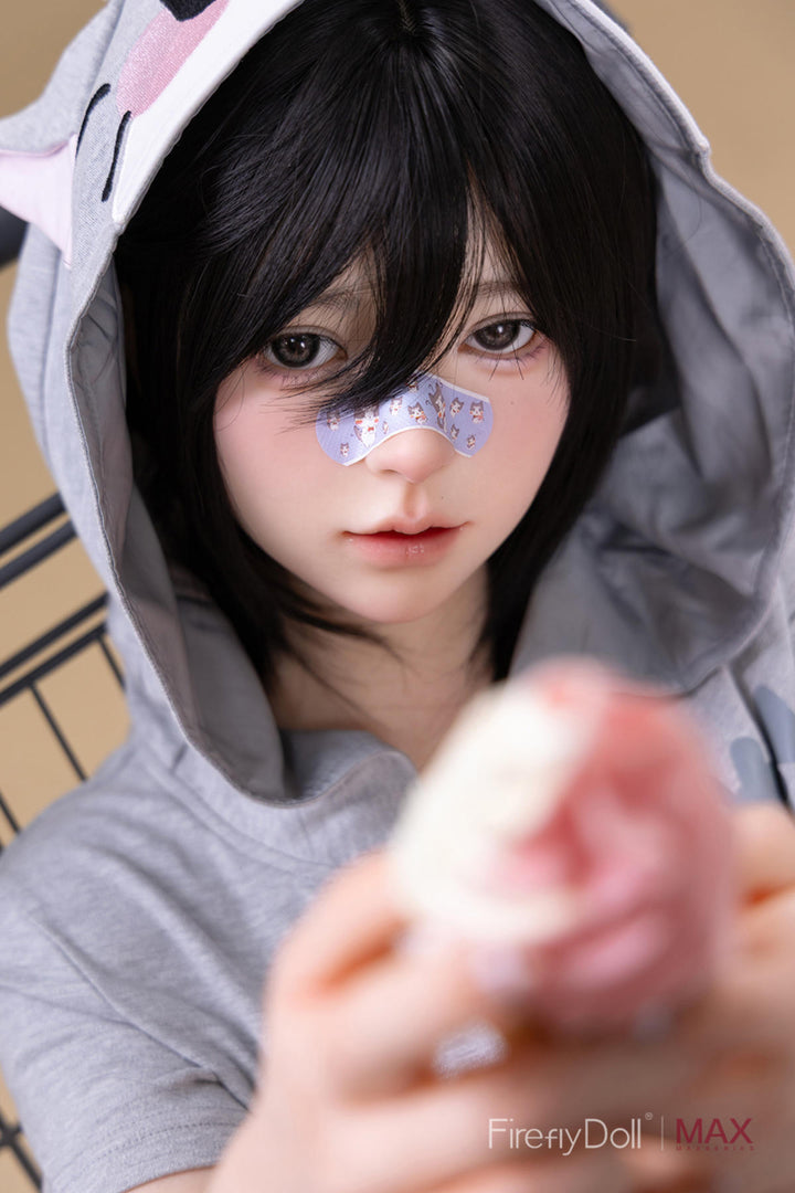 Firefly Diary Doll 151 cm A Silicone - Liuli wearing a gray hoodie with cat ears, holding an ice cream.