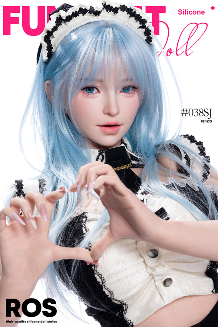 FunWest Doll 157 cm G Silicone - White Alice (Real Skin Texture) with blue hair and white outfit.