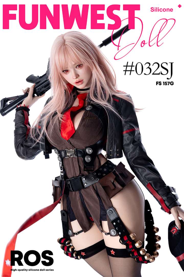 FunWest Doll 157 cm G Silicone - White Lucy (Real Skin Texture) with pink hair and tactical outfit.