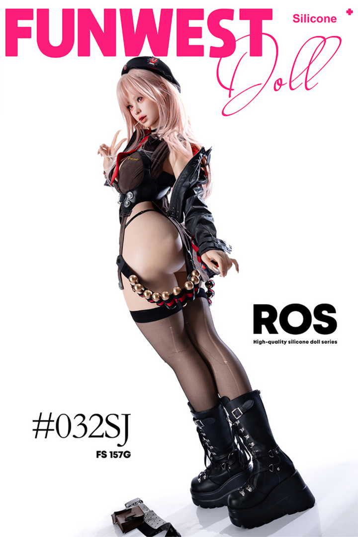 FunWest Doll 157 cm G Silicone - White Lucy (Real Skin Texture) wearing an anime style outfit with red and gold accents.