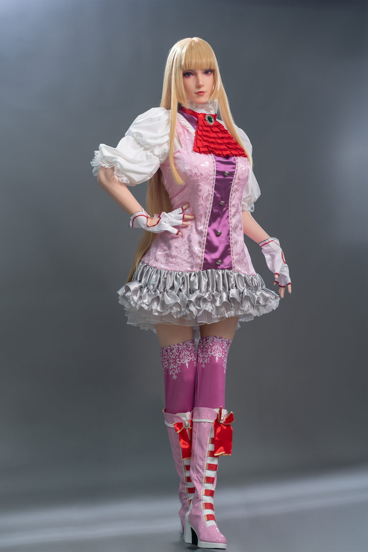 Game Lady 171 cm G Silicone - Lili wearing a colorful costume with a pink and white outfit.