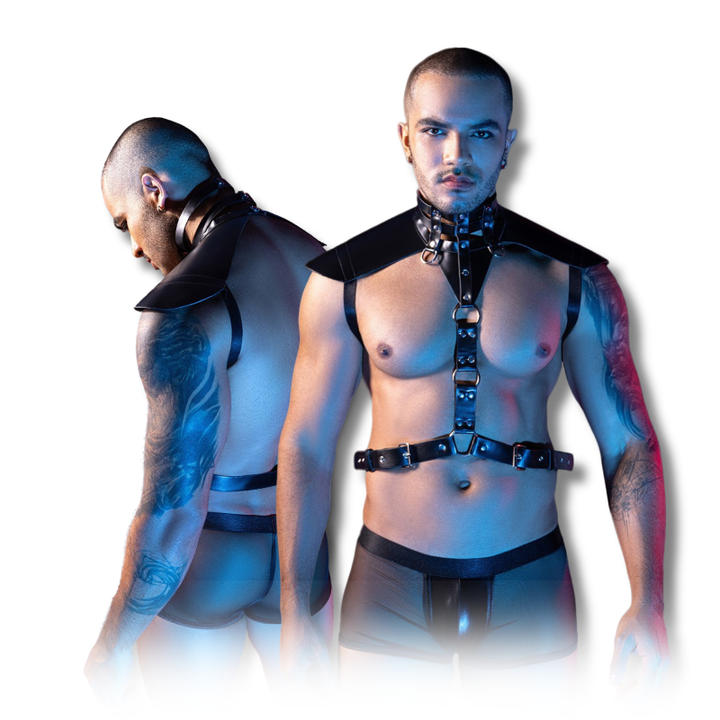 Gentsuit - 2 Pcs Male Sexy Black Harness with Breathable Underwear and Adjustable Waist Belt