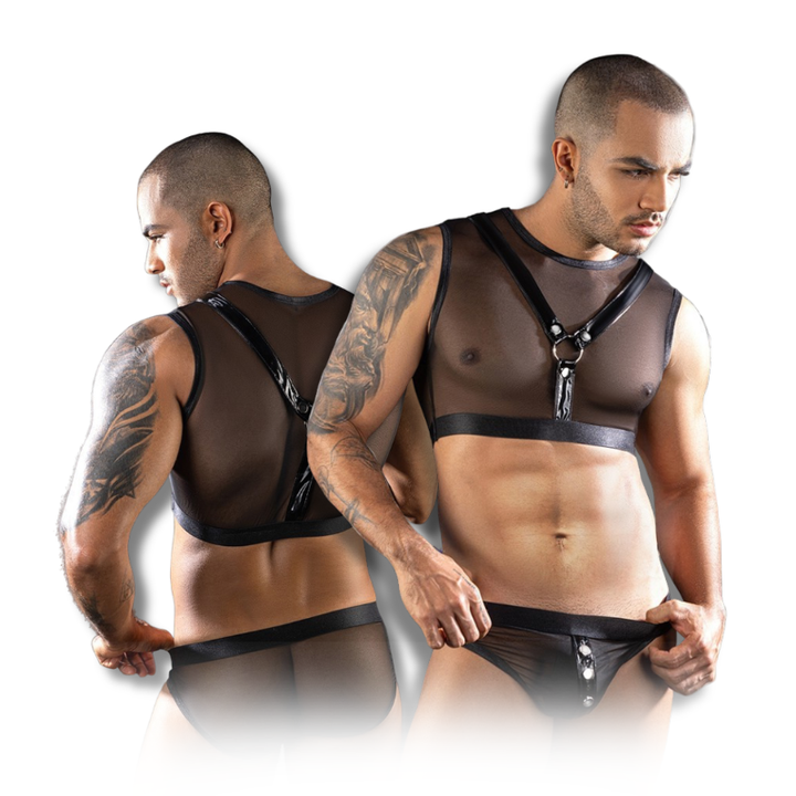 Gentsuit - 2 Pcs Sexy Black Breathable and Stretchable Men Costume with Open-Button Underwear