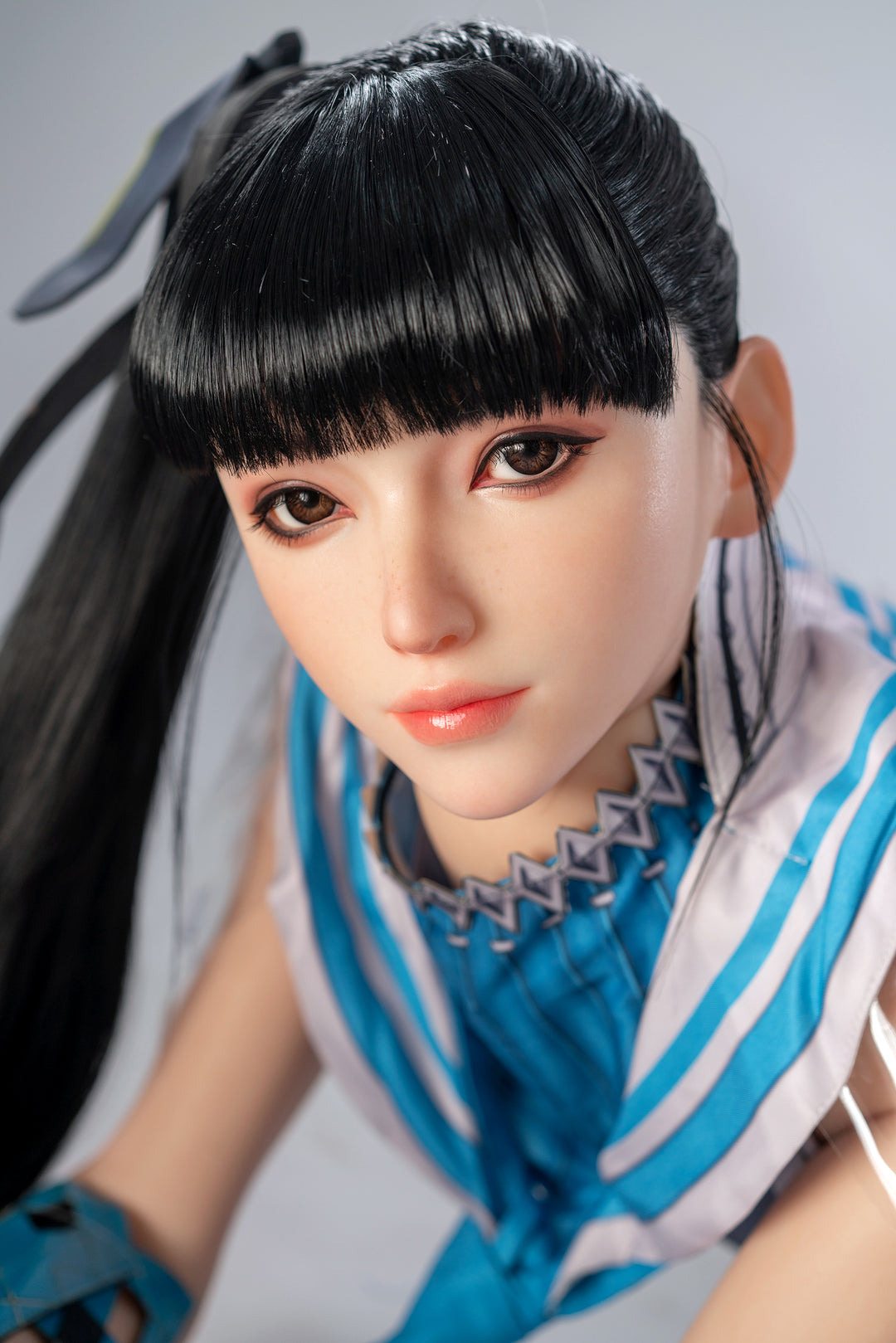 Close-up face of Game Lady 171cm G Cup Realistic Silicone Doll with anime features