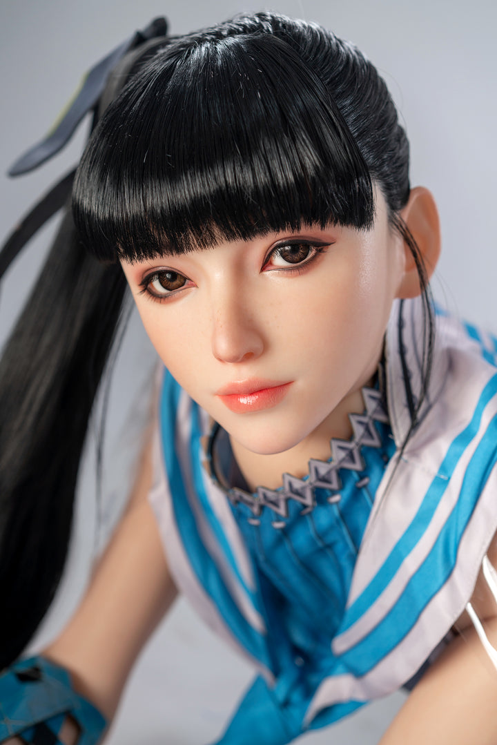 Close-up face of Game Lady 171cm G Cup Realistic Silicone Doll with anime features