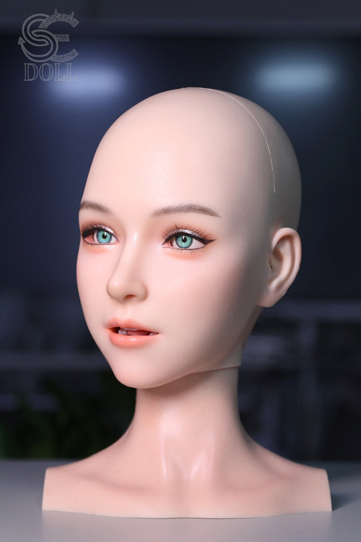 SEDOLL SE X-Bot AI head bald with realistic facial features on a dark background