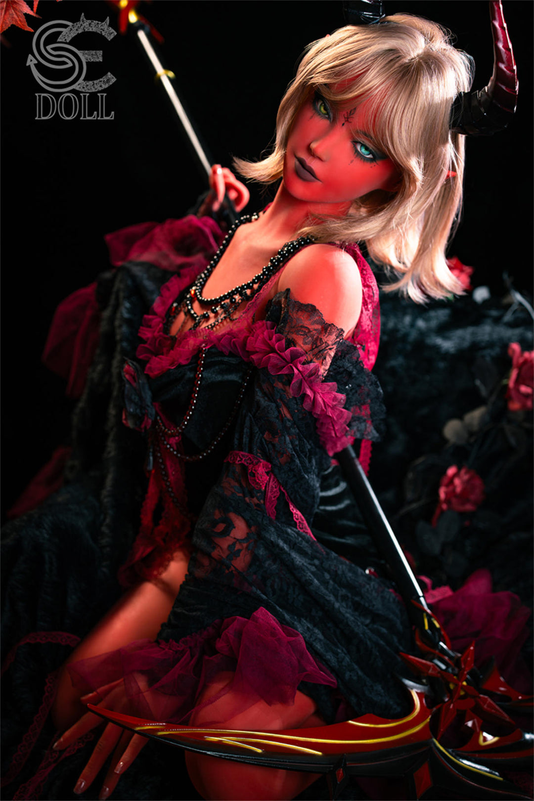 SEDOLL 153 cm A TPE - Elf Samantha.L – reclining in a gothic-style gown with dark feathers