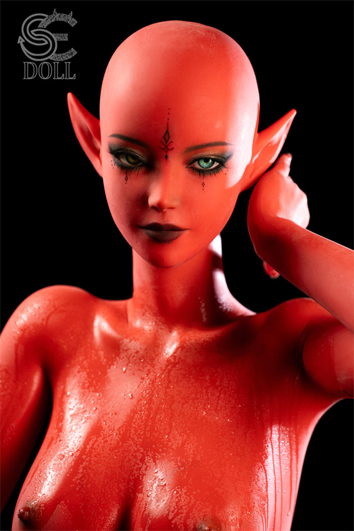 SEDOLL 153 cm A TPE - Elf Samantha.L – head without wig, showing her pointed elf ears and glossy red skin