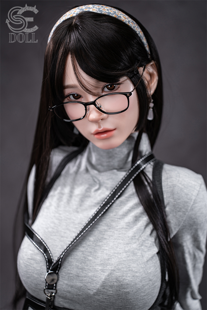 Realistic SEDOLL T153 cm A Aya Series Silicone -  Hinata.A with glasses and a gray outfit.