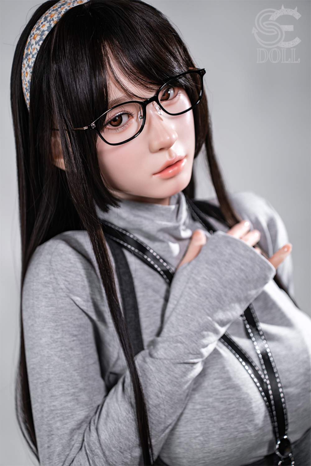 SEDOLL T153 cm A Aya Series Silicone -  Hinata.A wearing a gray outfit with suspenders.