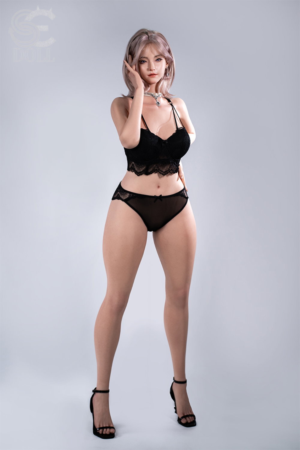SEDOLL T160 cm C Aya Series Silicone -  Shion.B wearing black lingerie on a white background