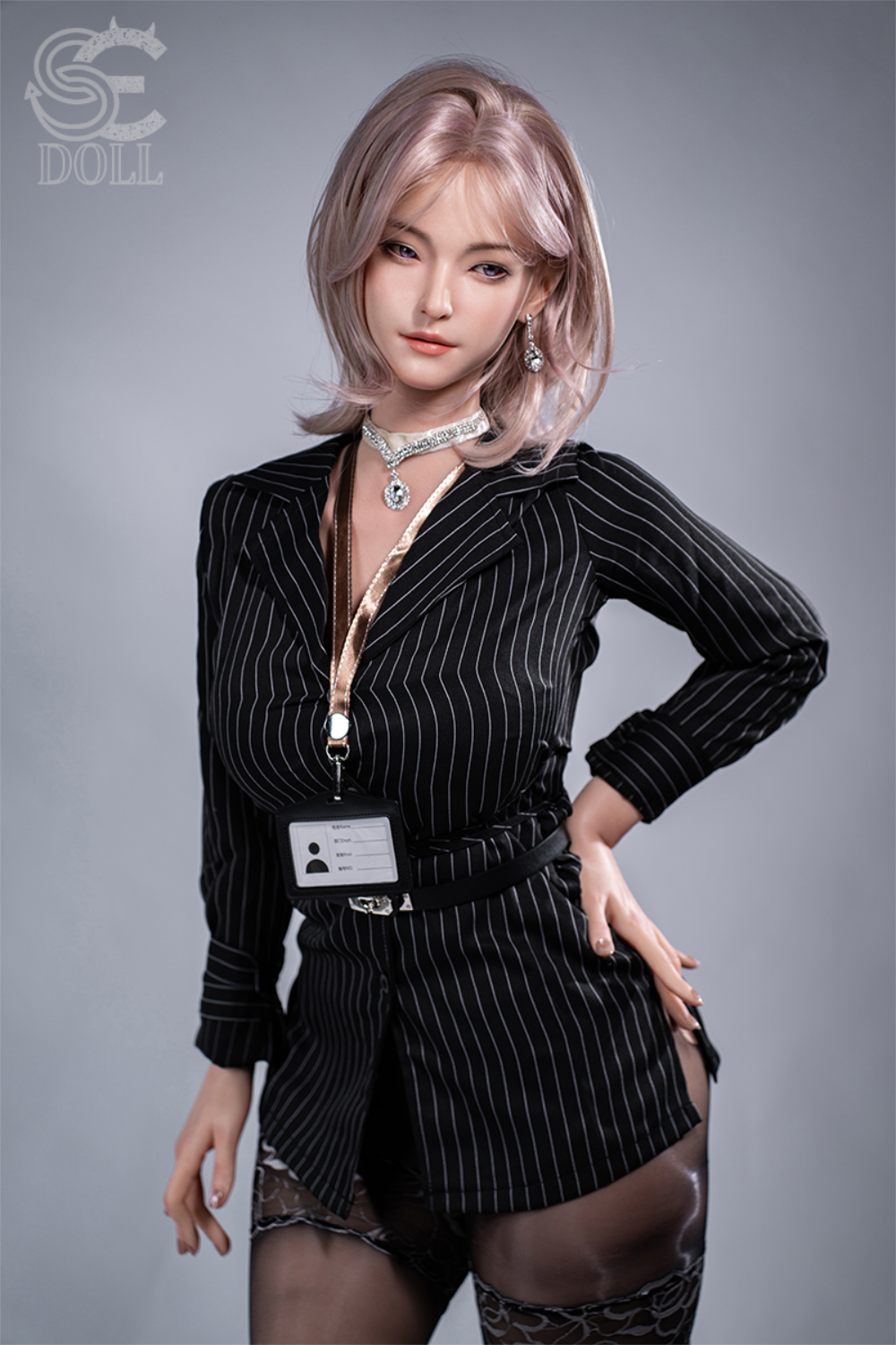 SEDOLL T160 cm C Aya Series Silicone -  Shion.B wearing a black pinstripe outfit.