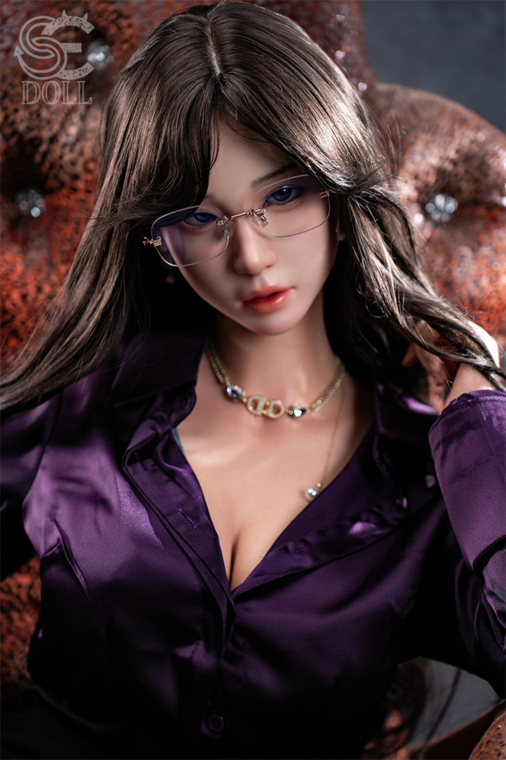 SEDOLL T161 cm C Aya Series Silicone -  Sena.A wearing a purple satin shirt with a decorative background