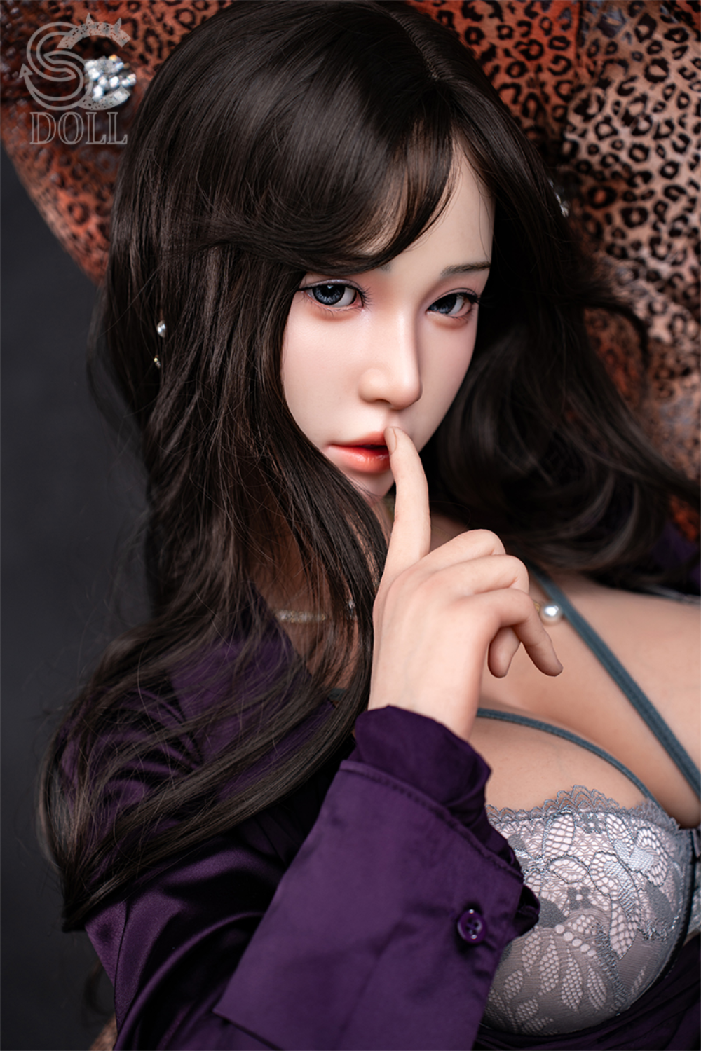 SEDOLL T161 cm C Aya Series Silicone -  Sena.A wearing a purple outfit with lace details, holding their hand to their lips.
