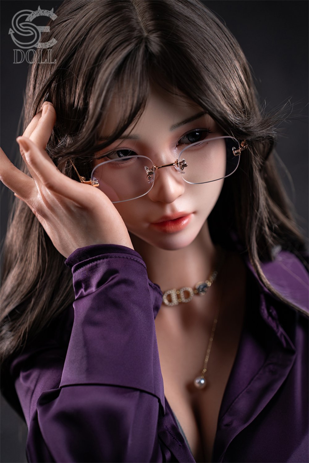 Close-up of SEDOLL T161 cm C Aya Series Silicone -  Sena.A  wearing glasses and a purple shirt.