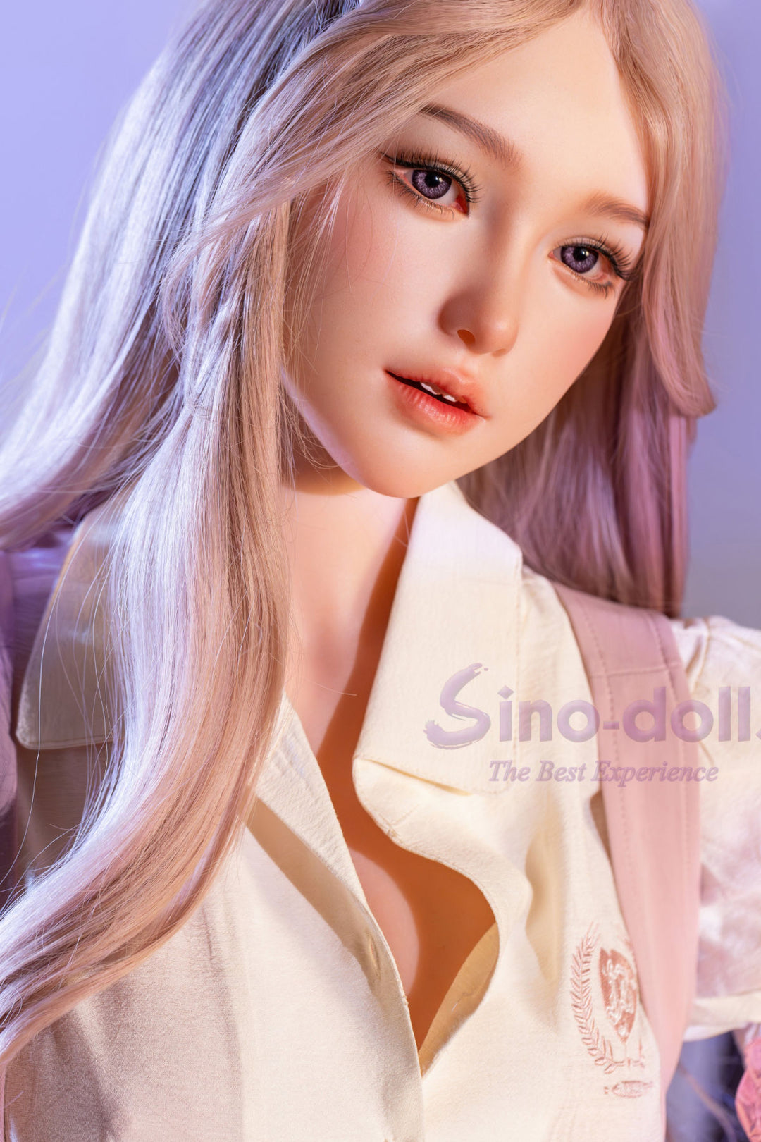 Sino Doll Pro Soft Max 161 cm Platinum Silicone - Linchun (R+S Effect) with long blonde hair and a white outfit.