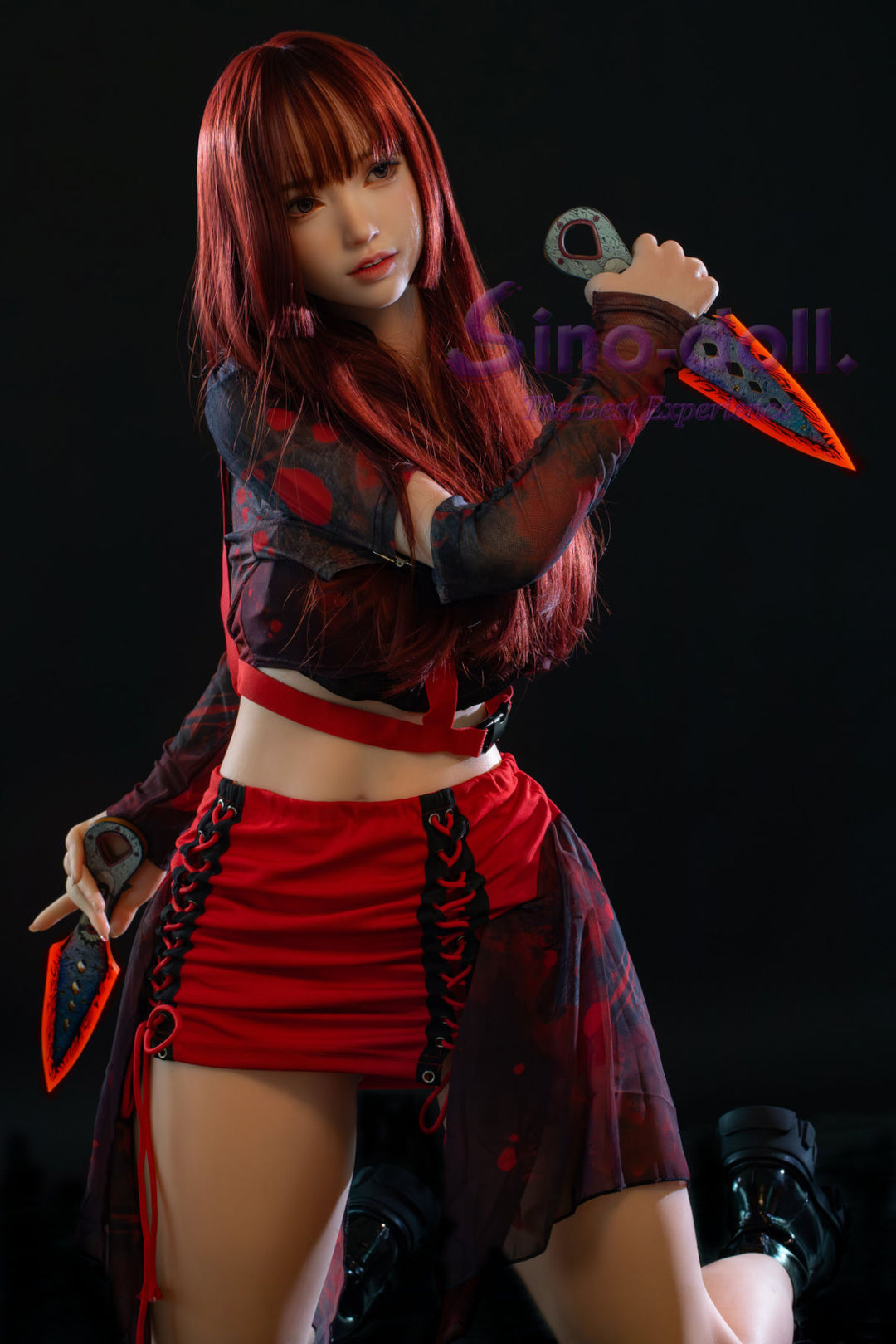 Sino Doll Pro Soft Max 167 cm G Platinum Silicone - Linqiu with red hair and outfit holding a weapon.