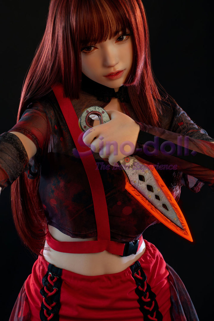Sino Doll Pro Soft Max 167 cm G Platinum Silicone - Linqiu with red hair and detailed outfit holding a weapon.