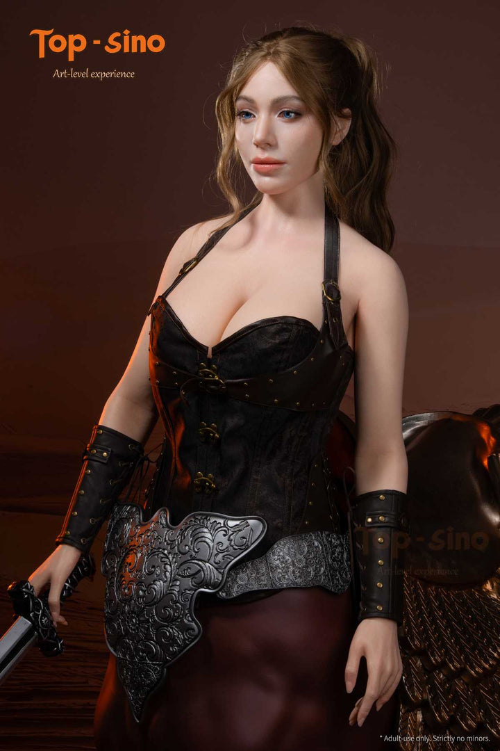 Top Sino Torso T96 cm Platinum Silicone Recreated Series - Adriana (RRS+) in steampunk attire holding a sword