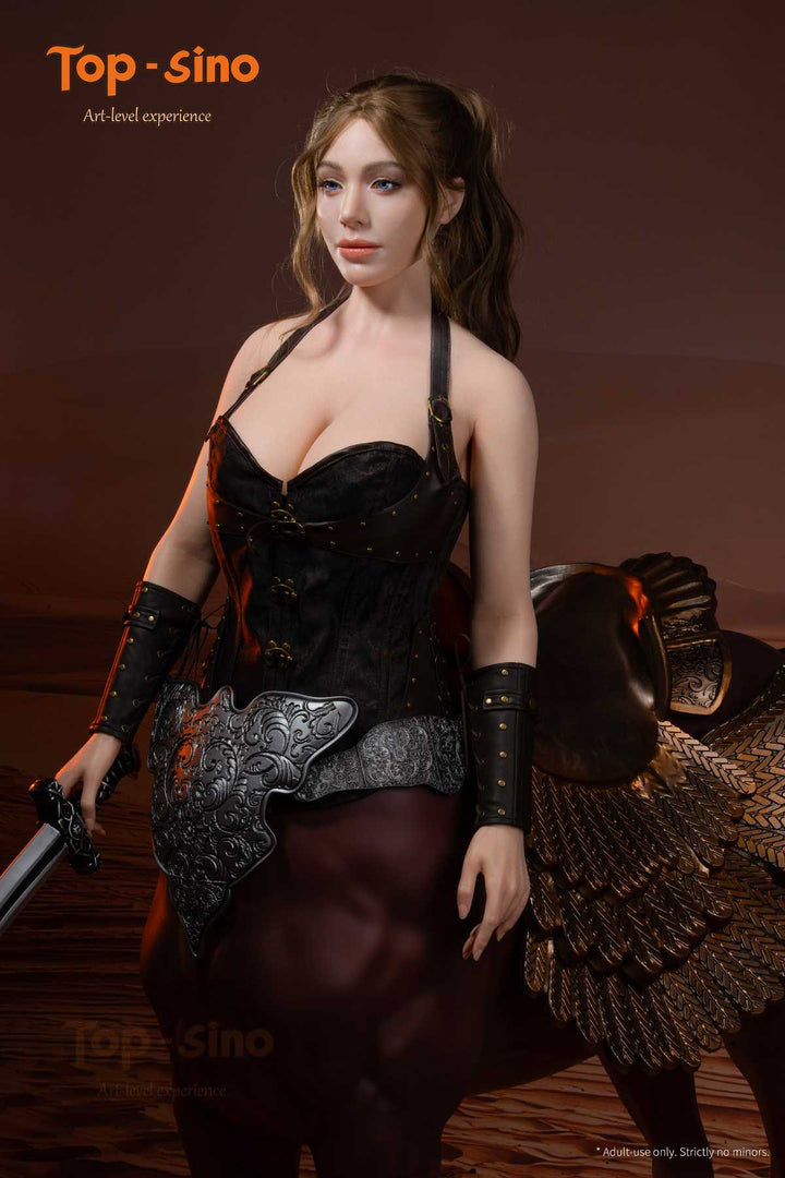 Top Sino Torso T96 cm Platinum Silicone Recreated Series - Adriana (RRS+) in elaborate costume with armor and sword.