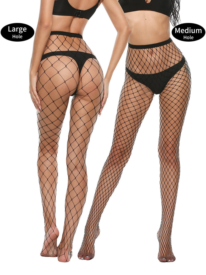 Stockings - 4 in 1 Black Fishnet Pantyhose Stockings