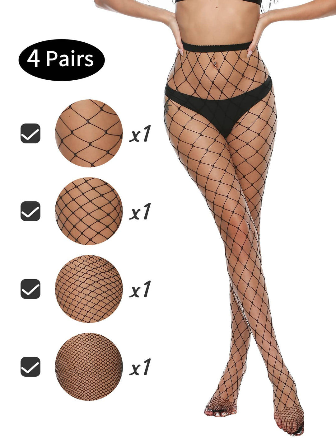 Stockings - 4 in 1 Black Fishnet Pantyhose Stockings