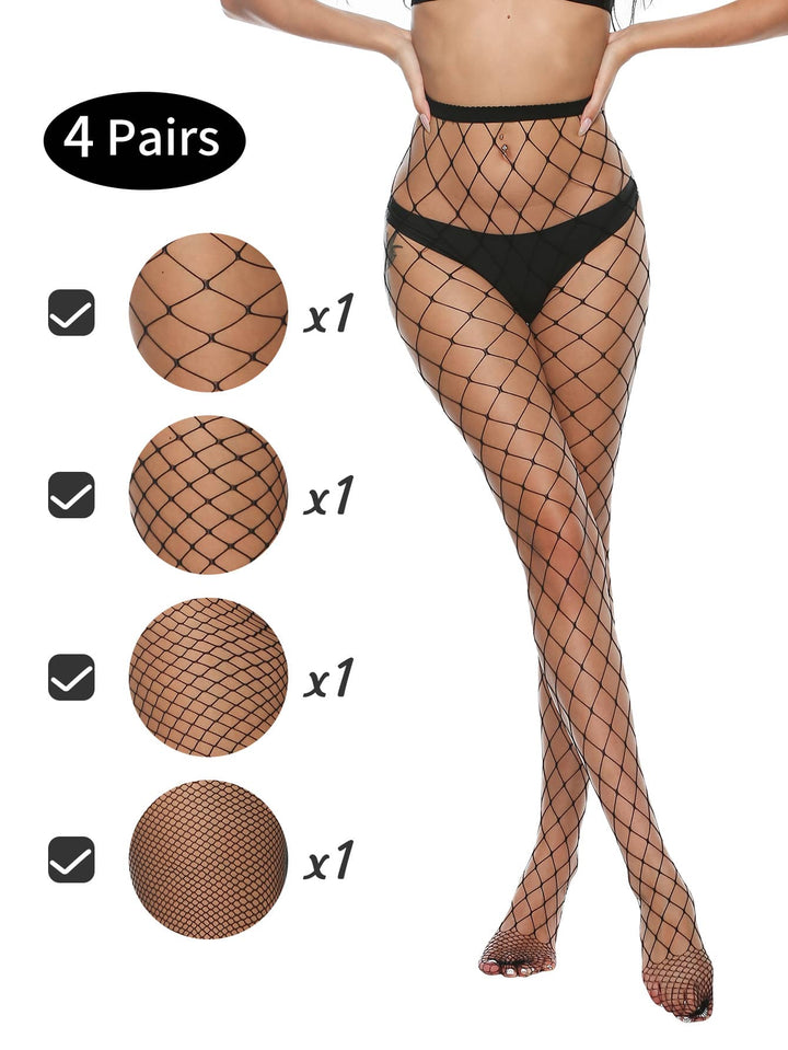Stockings - 4 in 1 Black Fishnet Pantyhose Stockings