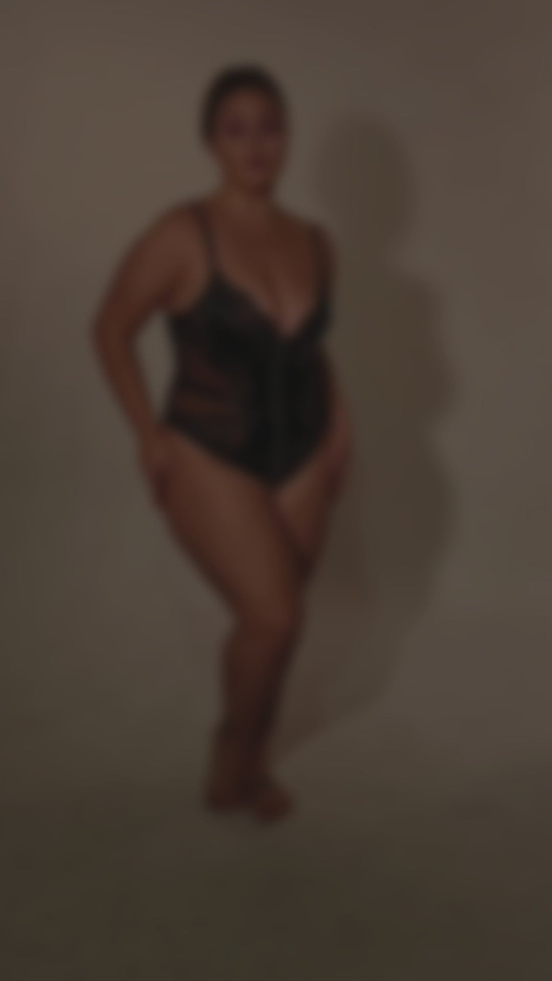 PLUS SIZE Bodysuit - 1 Pc Black Faux Leather Lady Lingerie with Deep V Lace Neckline and Zipper Front