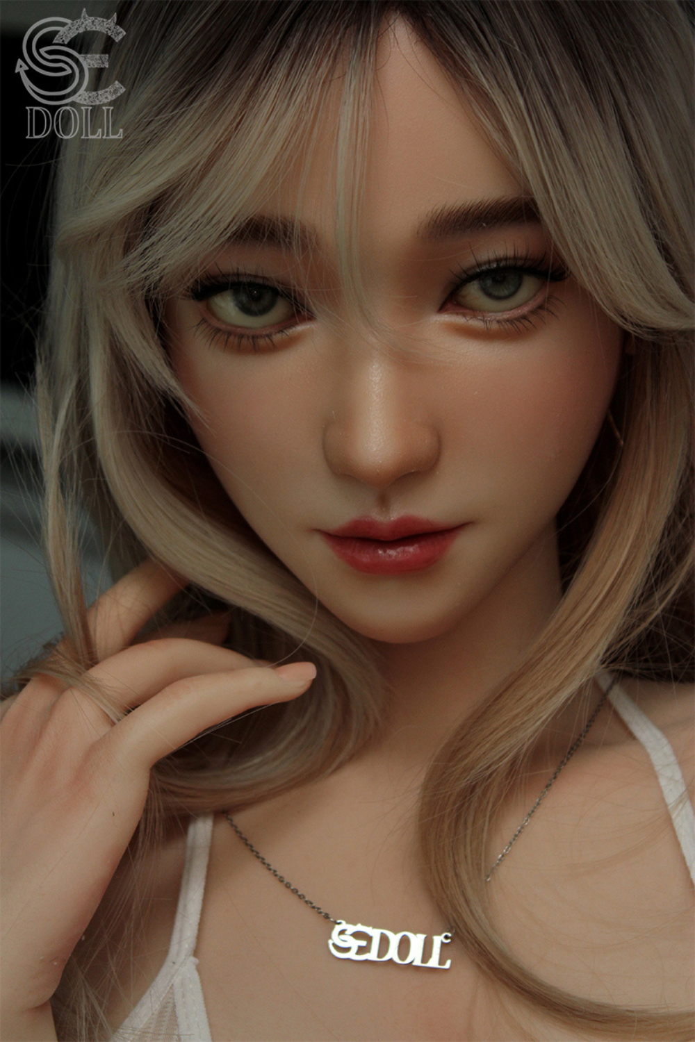 SEDOLL 157 cm I-Cup Silicone Doll Yuuka.A with realistic face and long ash-blonde hair in white lingerie.